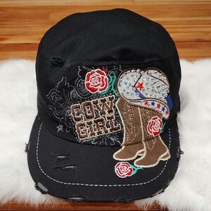 L.O.G.A Baseball Cap Hat Cowgirl Bling Black Red Brown Boots & Hat